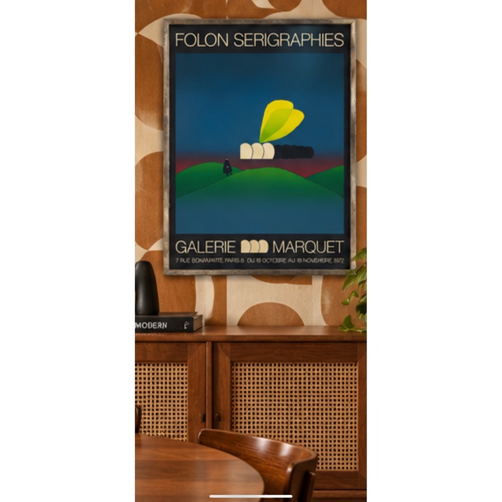 Vintage 1972 Folon Serigraphies Galerie Marquet Paris Exhibition Poster Framed